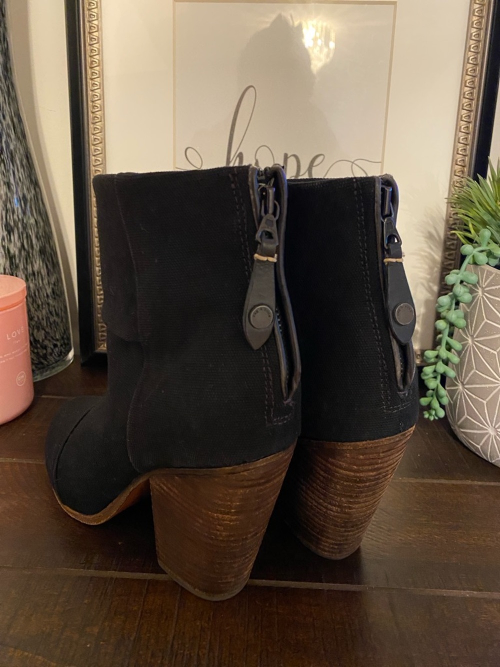 Rag & Bone New York Classic Newbury Ankle Booties Size 9 Black Canvas Heel Zip - Picture 4 of 12